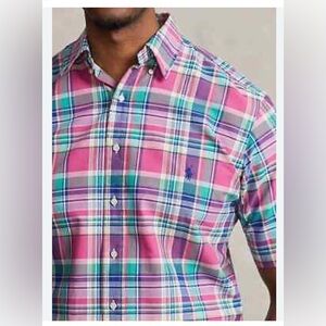 Ralph Lauren Custom Fit Pink/green Plaid Button-up Pony Button Down Shirt